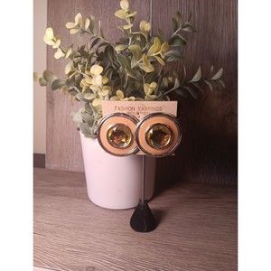 Yellow Enamel and Faux Yellow Gemstone Round Fashion Earring.  1.75" Diameter